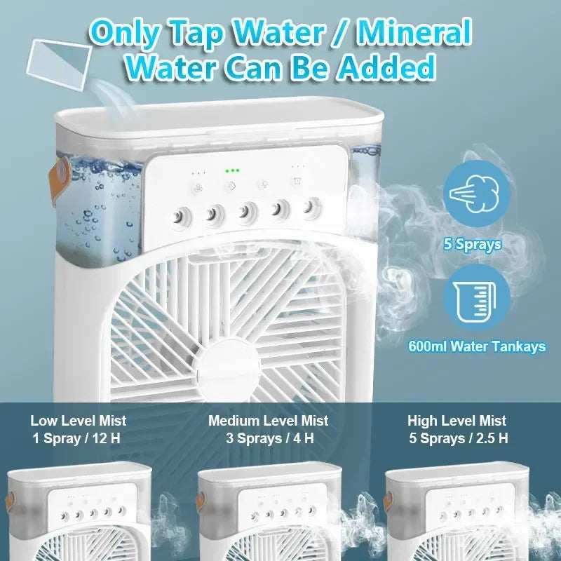 3 In 1 Fan AIr Conditioner Household Mini Air Cooler LED Night Light Portable Humidifier Air Adjustment Fan Office Home Fan