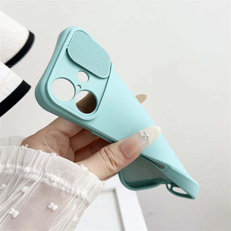 Slide Camera Lens Protection Case For iPhone 16 15 14 Plus 13 12 11 Pro X XS XR Max 8 7 Shockproof Bumper Soft Silicone Cover