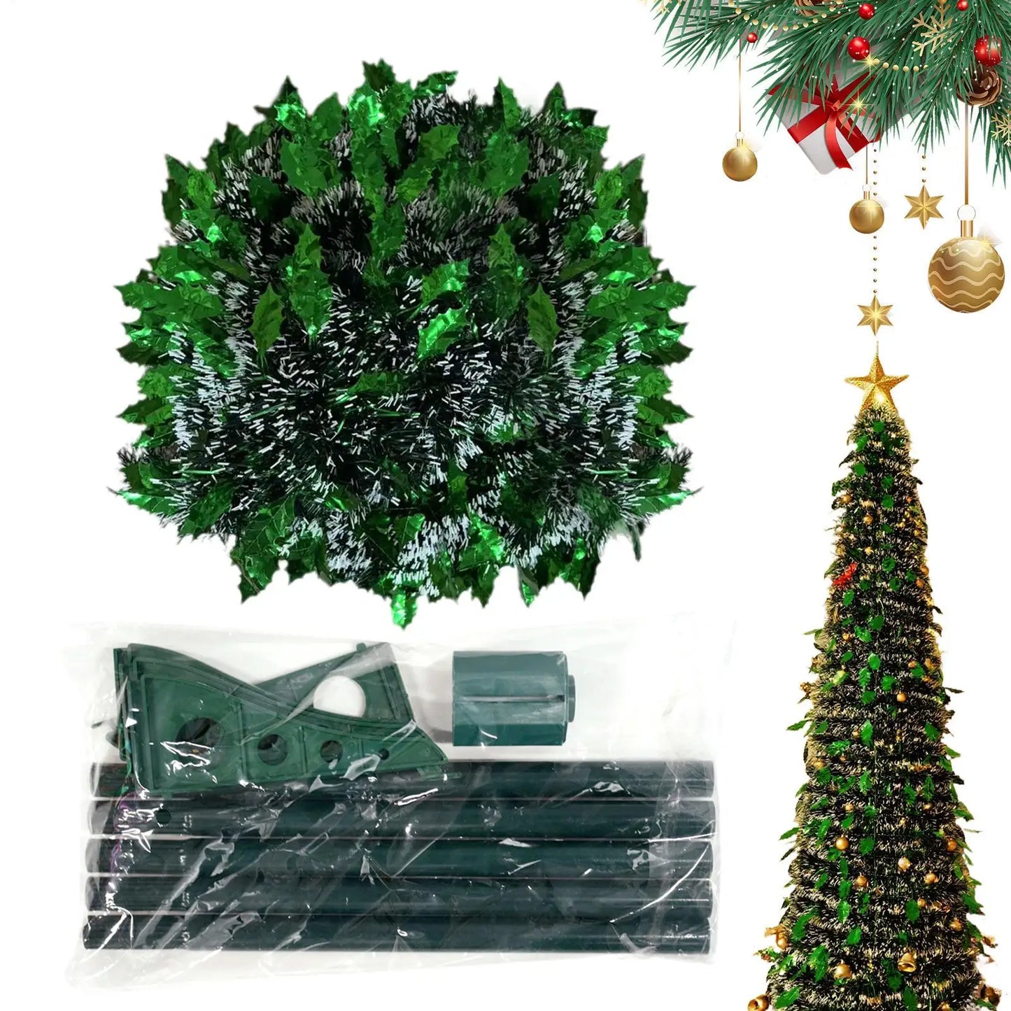 2026 New Christmas Tree 5 Ft Festival Ornament Faux Foldable Christmas Tree For Winter Holiday Season Decor Indoor Porch Yard