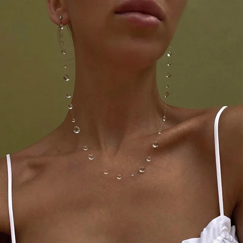 Water Drop Necklace Transparent Raindrop Earrings