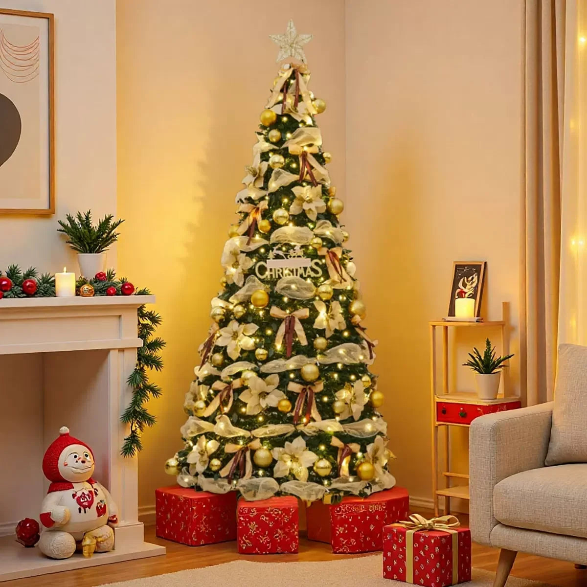 Hot Sale 1.2-2.1m Foldable Pre-Decorated Christmas Tree Pop-Up Festive Decoration Home Decor Portable Christmas Tree