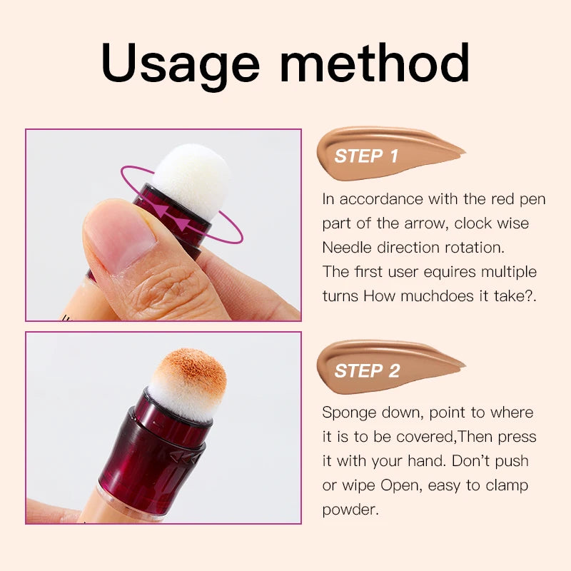 Sponge Head Concealer for Dark Circles Freckles Acne Pigmentation and Blemishes Long Lasting Moisturizing Liquid Foundation