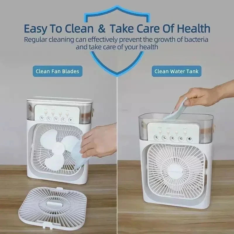 3 In 1 Fan AIr Conditioner Household Mini Air Cooler LED Night Light Portable Humidifier Air Adjustment Fan Office Home Fan