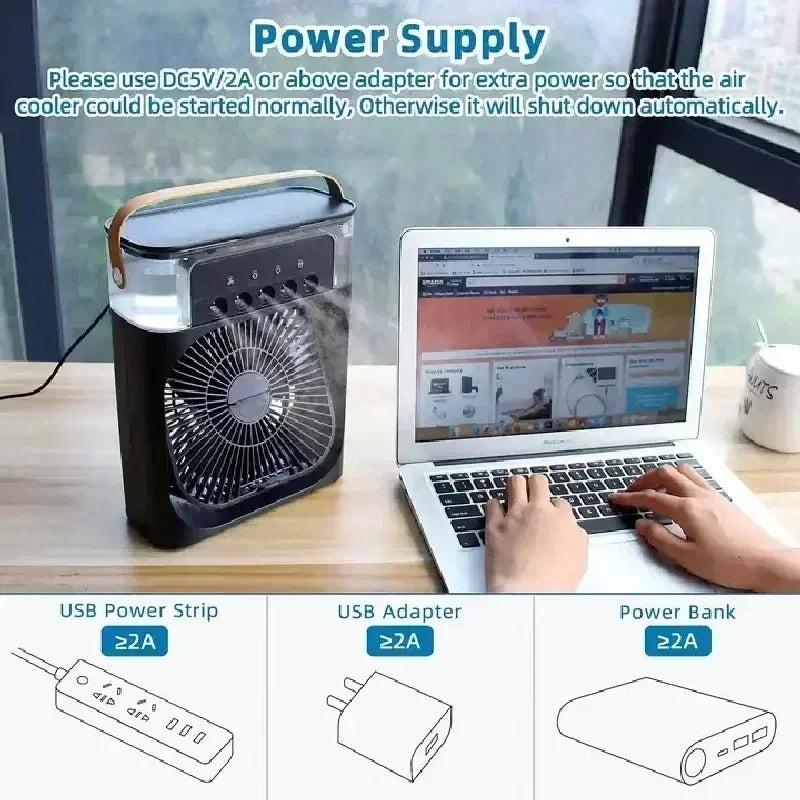 3 In 1 Fan AIr Conditioner Household Mini Air Cooler LED Night Light Portable Humidifier Air Adjustment Fan Office Home Fan