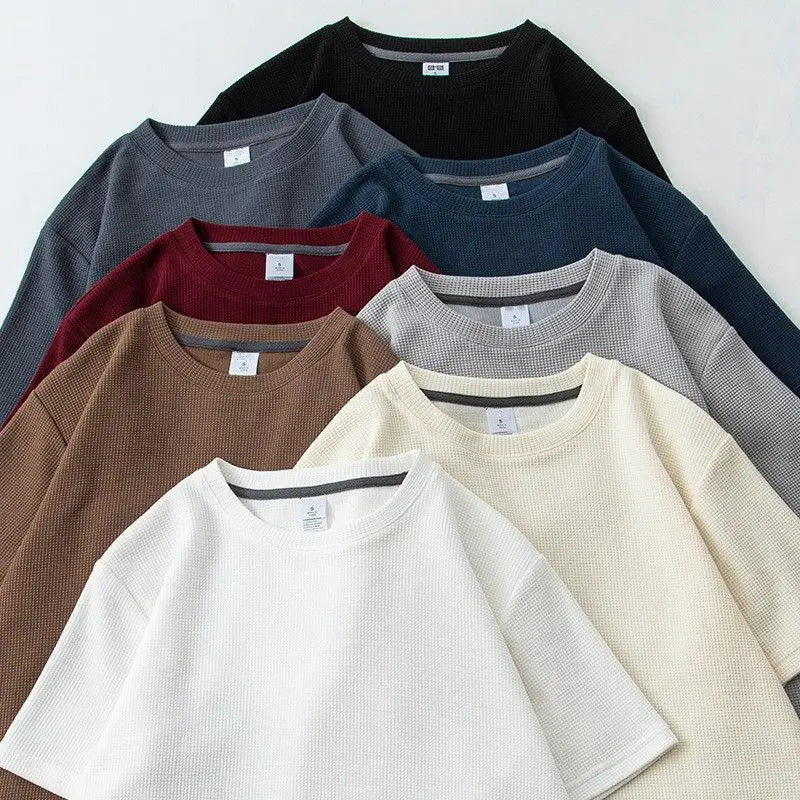 Waffle Short Sleeved T-shirt for Men and Women Summer