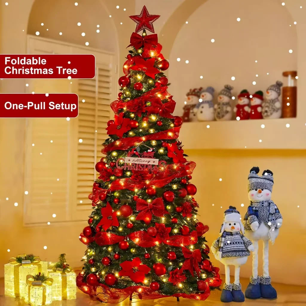 Hot Sale 1.2-2.1m Foldable Pre-Decorated Christmas Tree Pop-Up Festive Decoration Home Decor Portable Christmas Tree