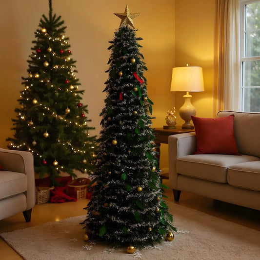 2026 New Christmas Tree 5 Ft Festival Ornament Faux Foldable Christmas Tree For Winter Holiday Season Decor Indoor Porch Yard