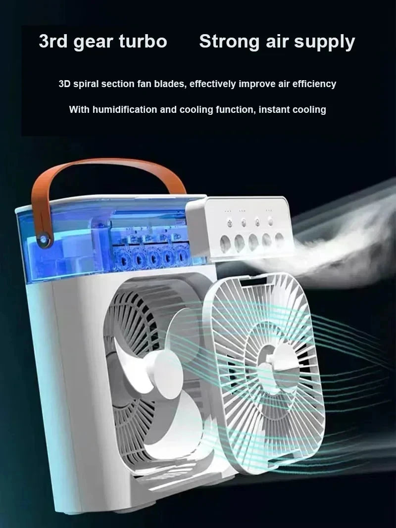 3 In 1 Fan AIr Conditioner Household Mini Air Cooler LED Night Light Portable Humidifier Air Adjustment Fan Office Home Fan