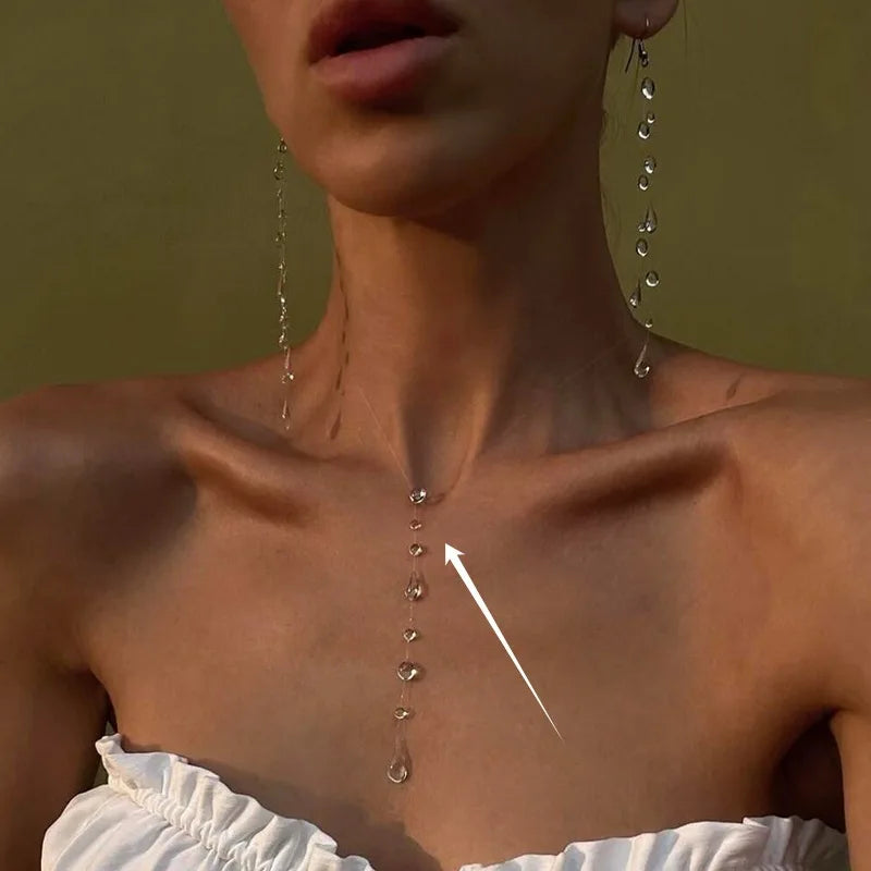 Water Drop Necklace Transparent Raindrop Earrings